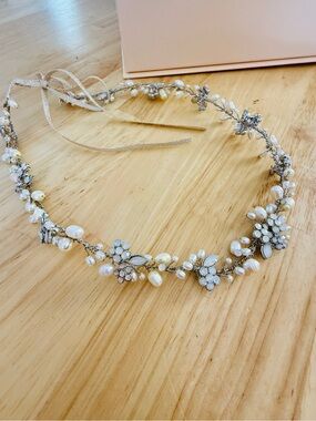Anthropologie Twigs & Honey Baby’s Breath Pearl Opal Bridal crown headband